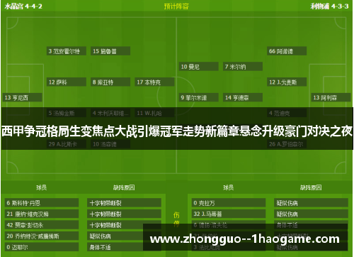 西甲争冠格局生变焦点大战引爆冠军走势新篇章悬念升级豪门对决之夜